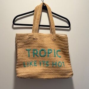 Chic Tan Tote Bag with Tropical Design